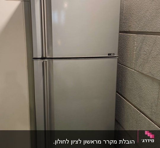 מקרר כסוף עם שתי דלתות עומד על דשא